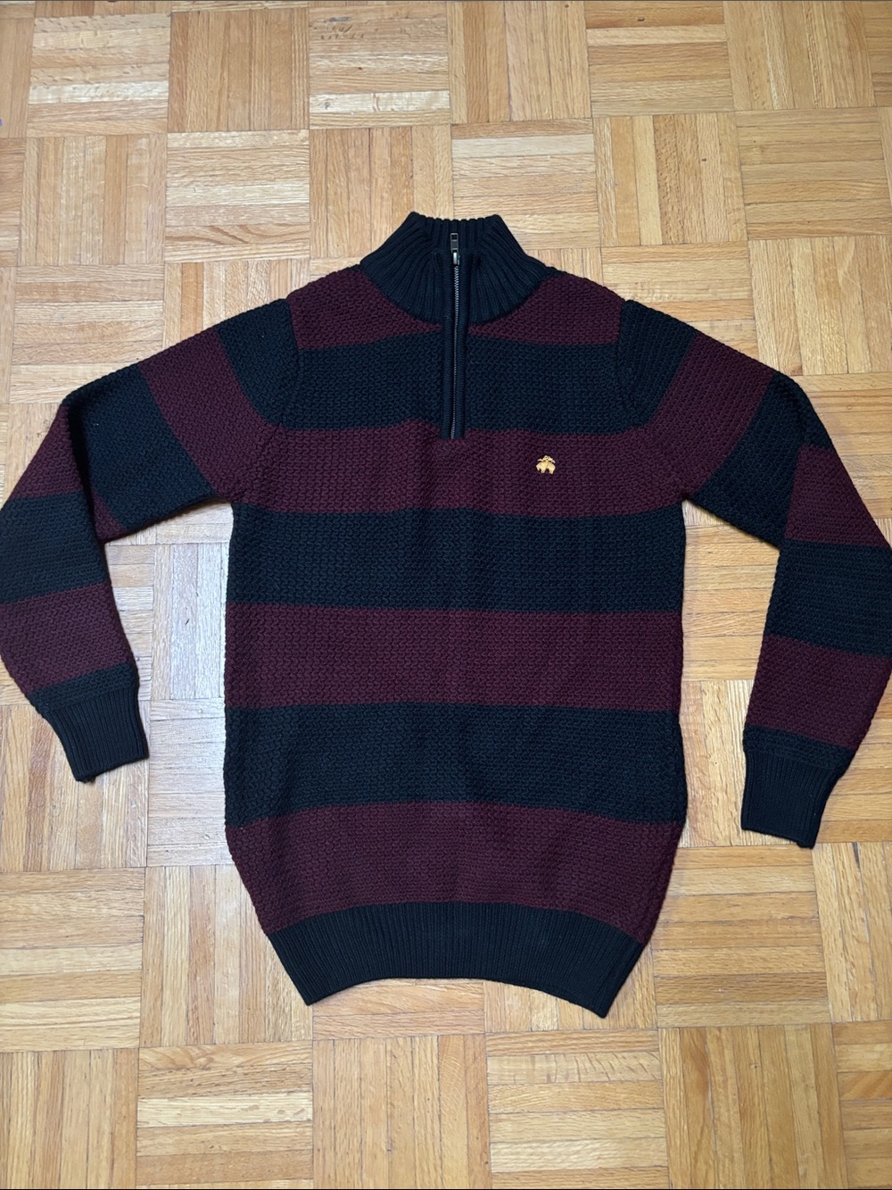 Brooks Brothers Black and Burgundy Striped Half-Zip Sweater